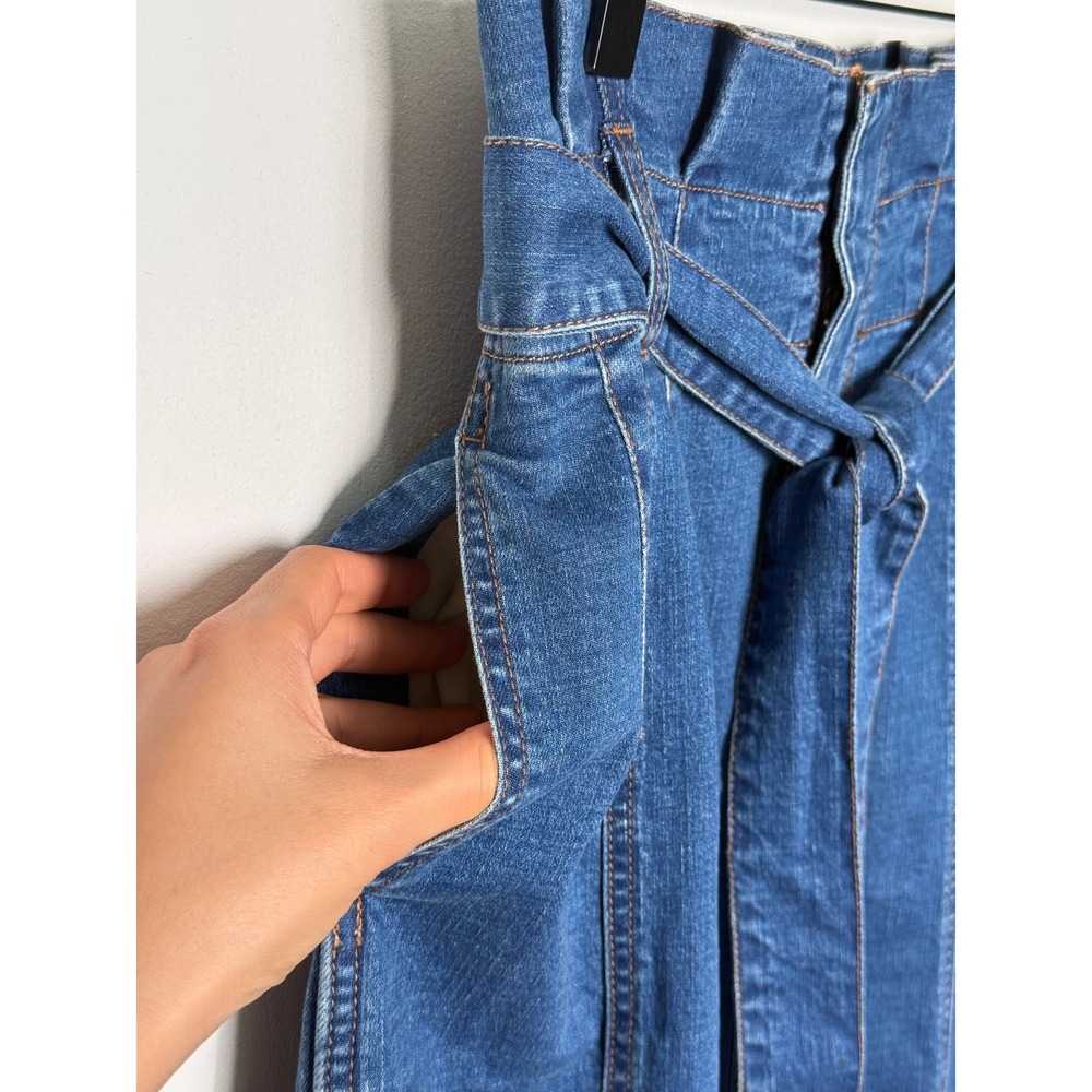 Madewell Denim Paperbag Waist Midi Skirt Blue Medium Wash Size 0 Tie Belt Pocket - Picture 6 of 7